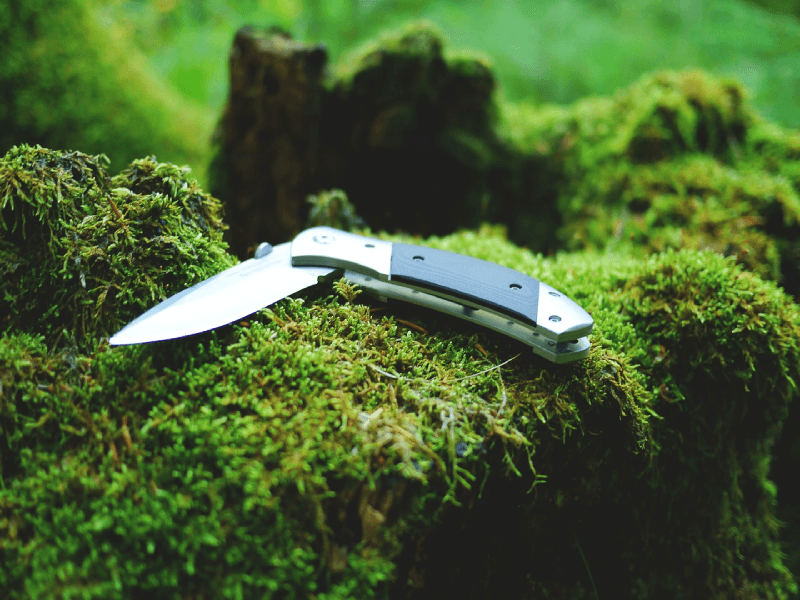 Knife laying on green moss